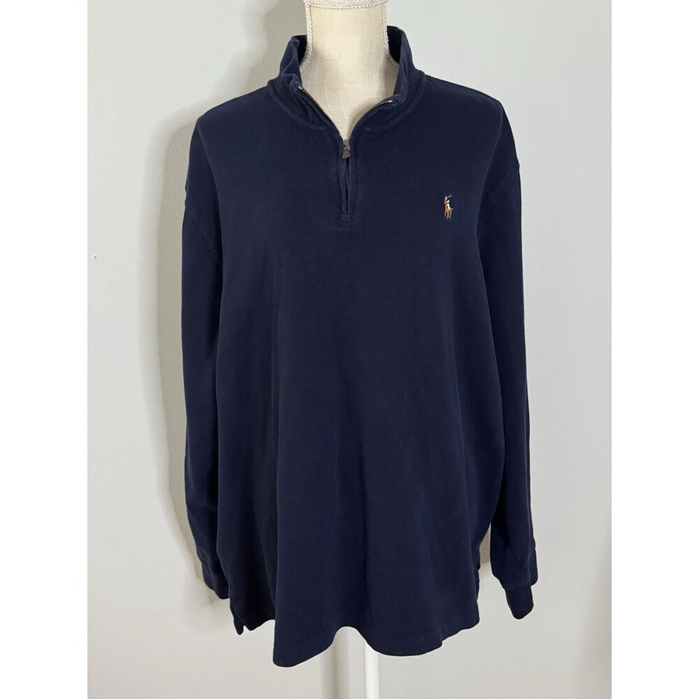 Polo Ralph Lauren Men's Navy‎ Blue Estate-Rib Quarter Zip Pullover XXL